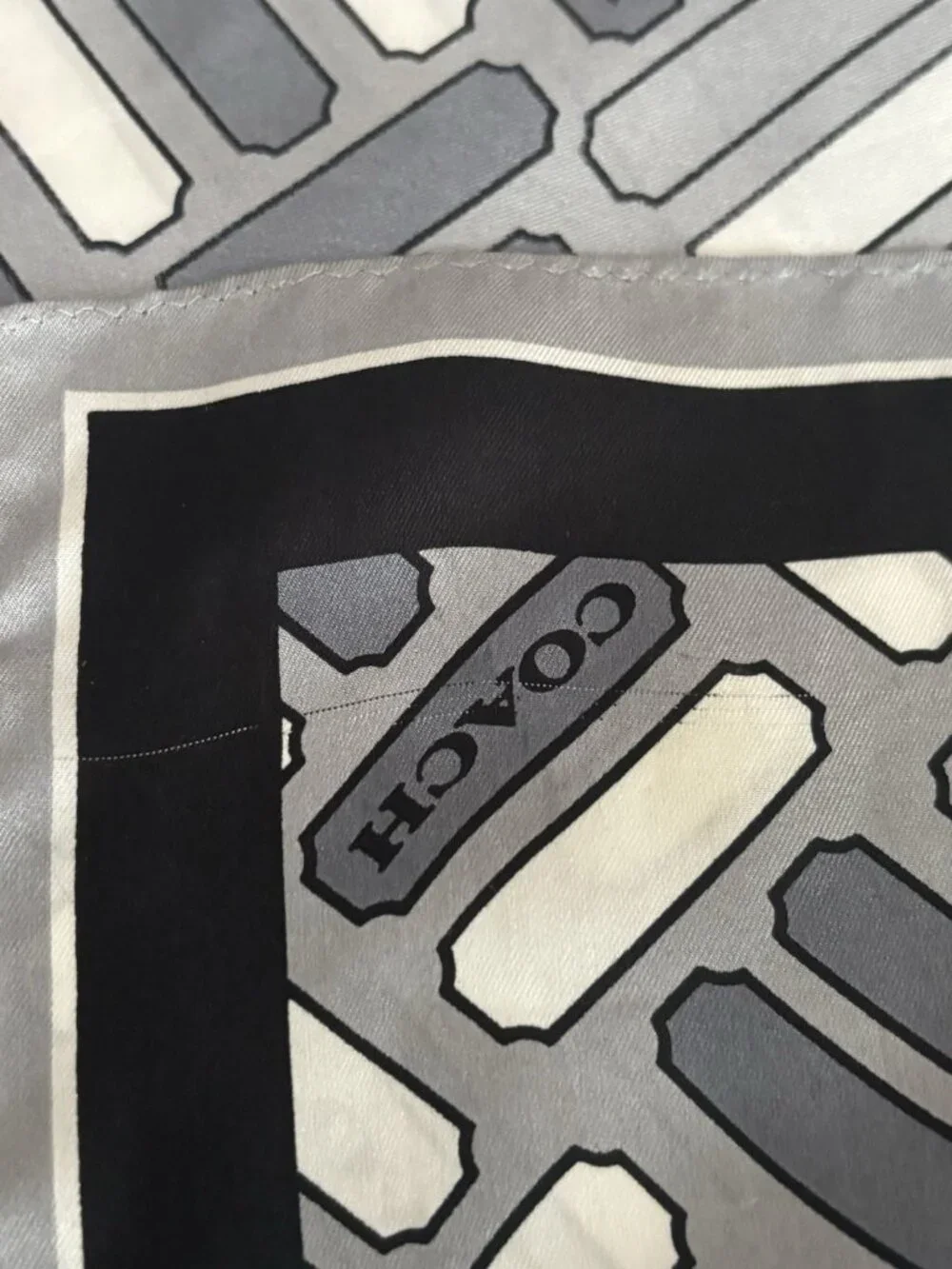 Vintage Coach Silk Scarf Square 21” Grey Black White Geometric Design Neck